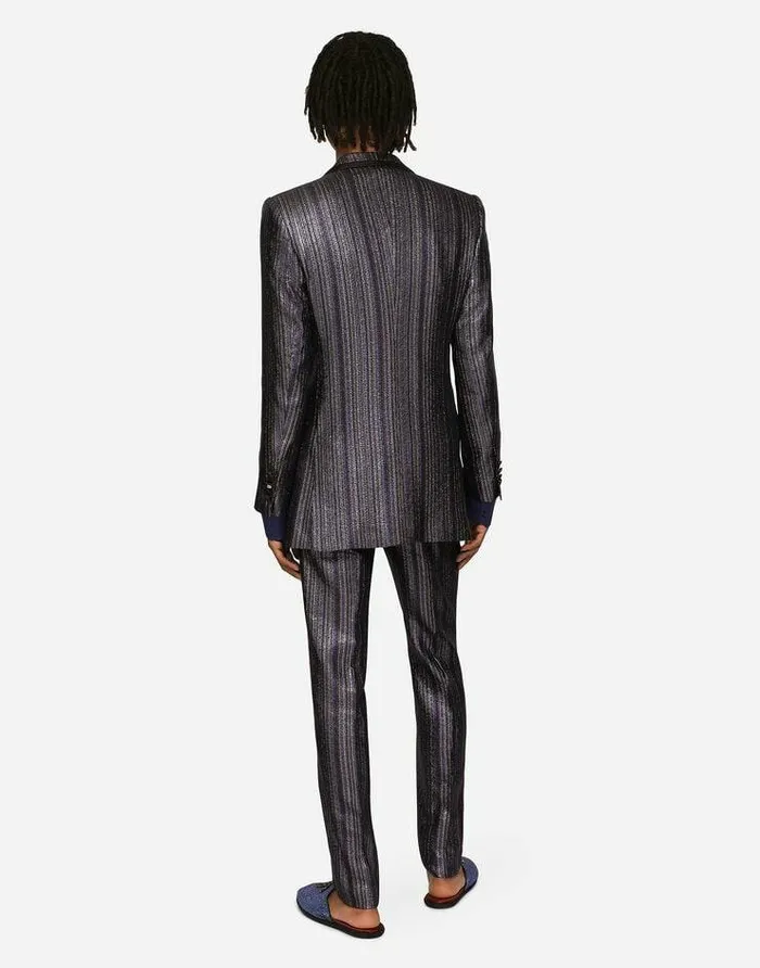 Dolce and Gabbana Suits And Blazers Men Striped Lurex Jacquard Beatfit Jacket Multicolor Dolce and Gabbana Suits And Blazers Men Striped Lurex Jacquard Beatfit Jacket Multicolor