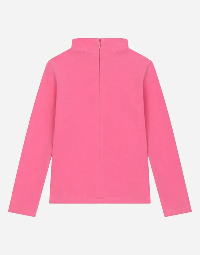 Dolce and Gabbana Sweaters Children Interlock Tshirt With Metal DG Logo Pink Dolce and Gabbana Sweaters Children Interlock Tshirt With Metal DG Logo Pink