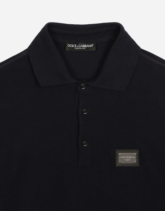 Dolce and Gabbana TShirts And Polos Men Cotton Piqu Poloshirt With Branded Tag Blue