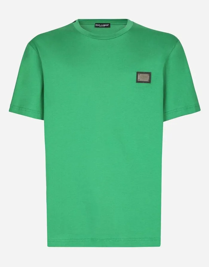Dolce and Gabbana TShirts And Polos Men Cotton Tshirt With Branded Tag Green