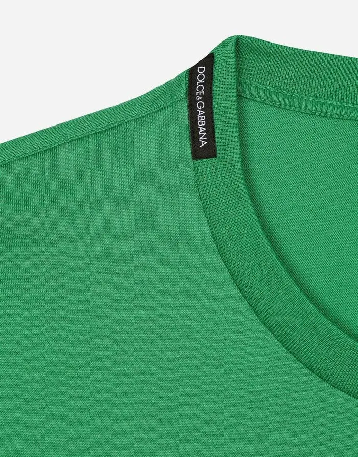 Dolce and Gabbana TShirts And Polos Men Cotton Tshirt With Branded Tag Green Dolce and Gabbana TShirts And Polos Men Cotton Tshirt With Branded Tag Green
