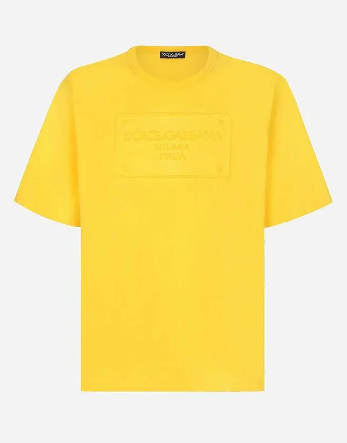 Dolce and Gabbana TShirts And Polos Men Cotton Tshirt With Embossed Logo Yellow Dolce and Gabbana TShirts And Polos Men Cotton Tshirt With Embossed Logo Yellow