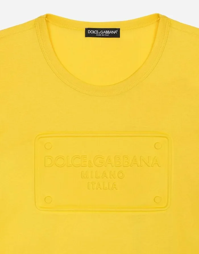 Dolce and Gabbana TShirts And Polos Men Cotton Tshirt With Embossed Logo Yellow Dolce and Gabbana TShirts And Polos Men Cotton Tshirt With Embossed Logo Yellow