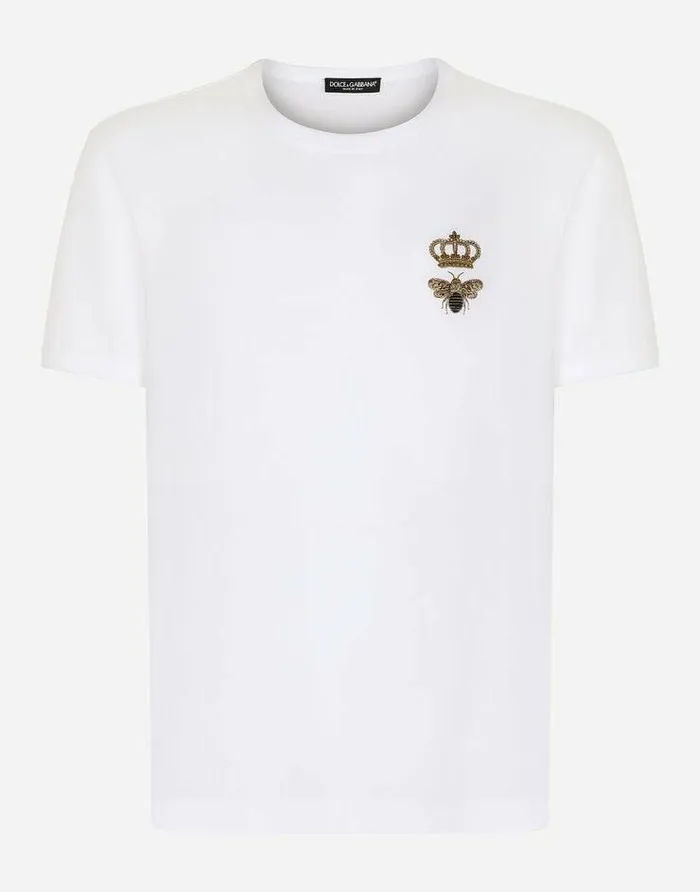 Dolce and Gabbana TShirts And Polos Men Cotton Tshirt With Embroidery White
