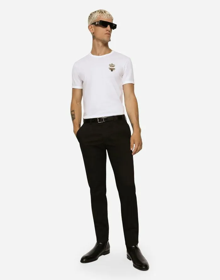 Dolce and Gabbana TShirts And Polos Men Cotton Tshirt With Embroidery White Dolce and Gabbana TShirts And Polos Men Cotton Tshirt With Embroidery White