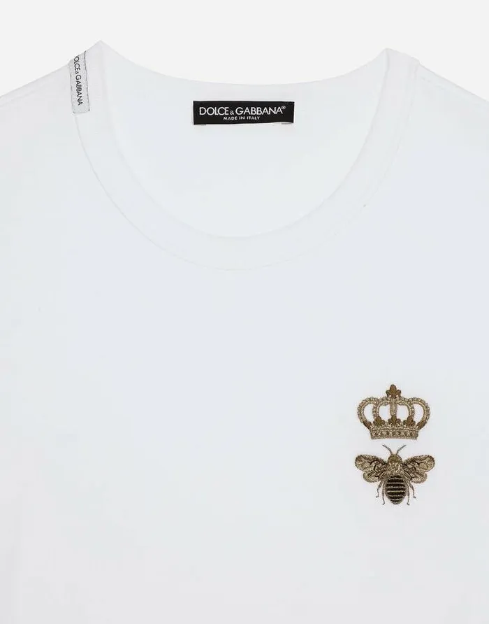 Dolce and Gabbana TShirts And Polos Men Cotton Tshirt With Embroidery White Dolce and Gabbana TShirts And Polos Men Cotton Tshirt With Embroidery White