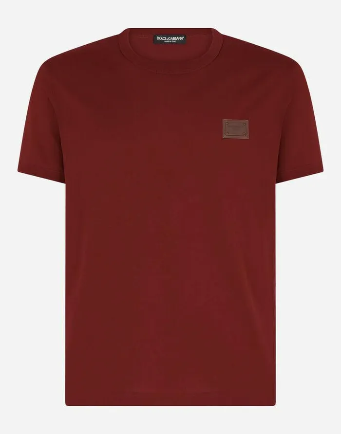 Dolce and Gabbana TShirts And Polos Men Cotton Vneck Tshirt With Branded Plate Bordeaux Dolce and Gabbana TShirts And Polos Men Cotton Vneck Tshirt With Branded Plate Bordeaux