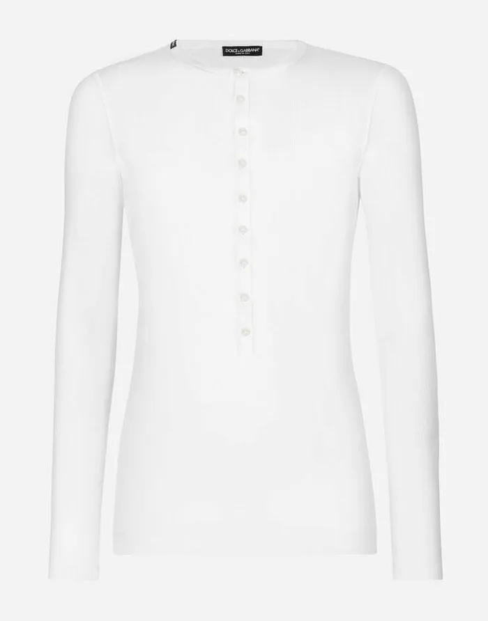 Dolce and Gabbana TShirts And Polos Men Finerib Cotton Granddadneck Tshirt White Dolce and Gabbana TShirts And Polos Men Finerib Cotton Granddadneck Tshirt White