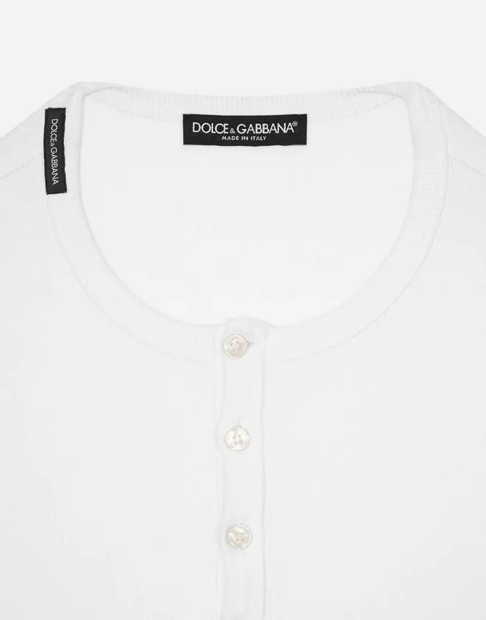 Dolce and Gabbana TShirts And Polos Men Finerib Cotton Granddadneck Tshirt White Dolce and Gabbana TShirts And Polos Men Finerib Cotton Granddadneck Tshirt White