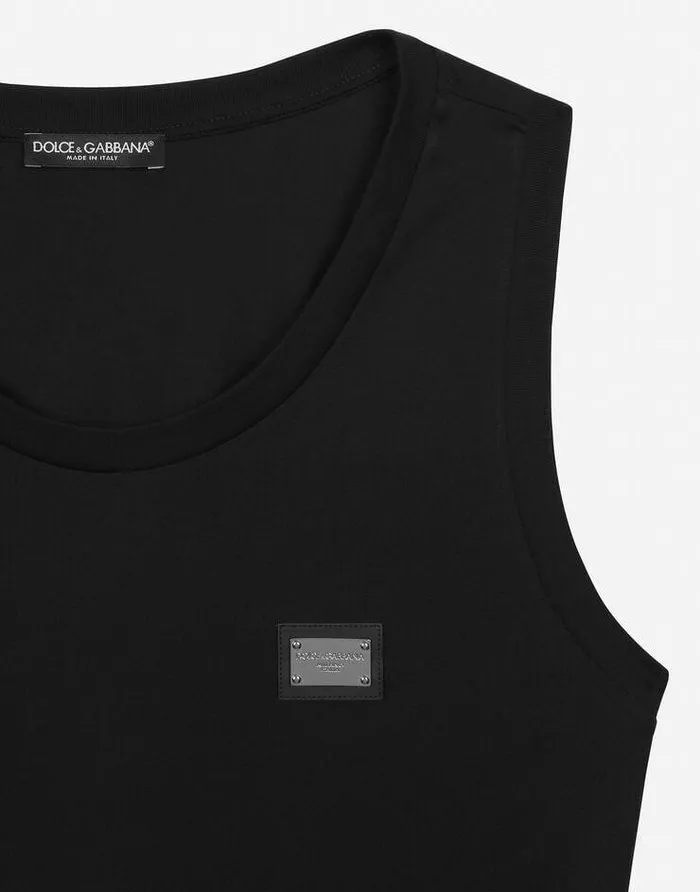 Dolce and Gabbana TShirts And Polos Men Jersey Singlet With Branded Tag Black Dolce and Gabbana TShirts And Polos Men Jersey Singlet With Branded Tag Black