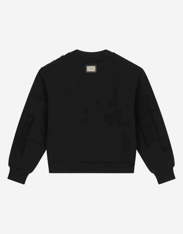 Dolce and Gabbana TShirts And Sweatshirts Children Jersey Roundneck Sweatshirt With Patchwork Black Dolce and Gabbana TShirts And Sweatshirts Children Jersey Roundneck Sweatshirt With Patchwork Black
