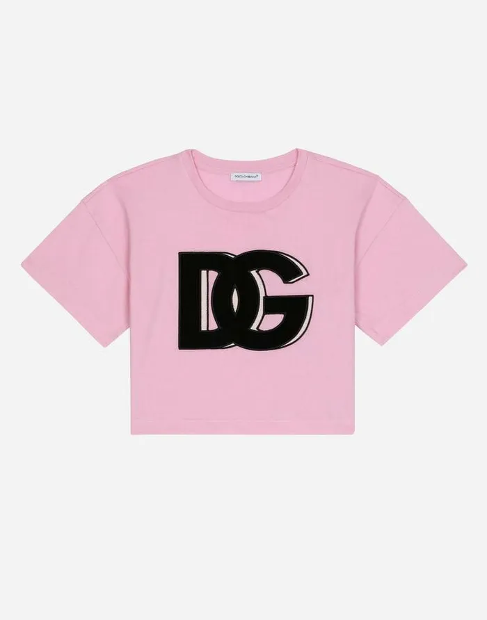 Dolce and Gabbana TShirts And Sweatshirts Children Jersey Roundneck Tshirt DG Logo Patch Pink Dolce and Gabbana TShirts And Sweatshirts Children Jersey Roundneck Tshirt DG Logo Patch Pink