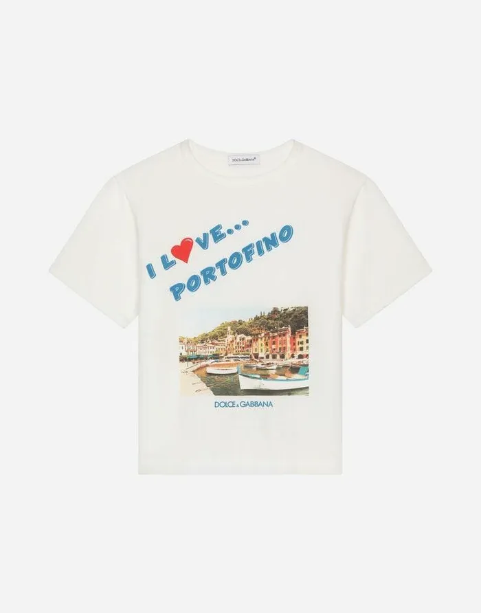 Dolce and Gabbana TShirts And Sweatshirts Children Jersey Tshirt With I Love Portofino Print Multicolor Dolce and Gabbana TShirts And Sweatshirts Children Jersey Tshirt With I Love Portofino Print Multicolor