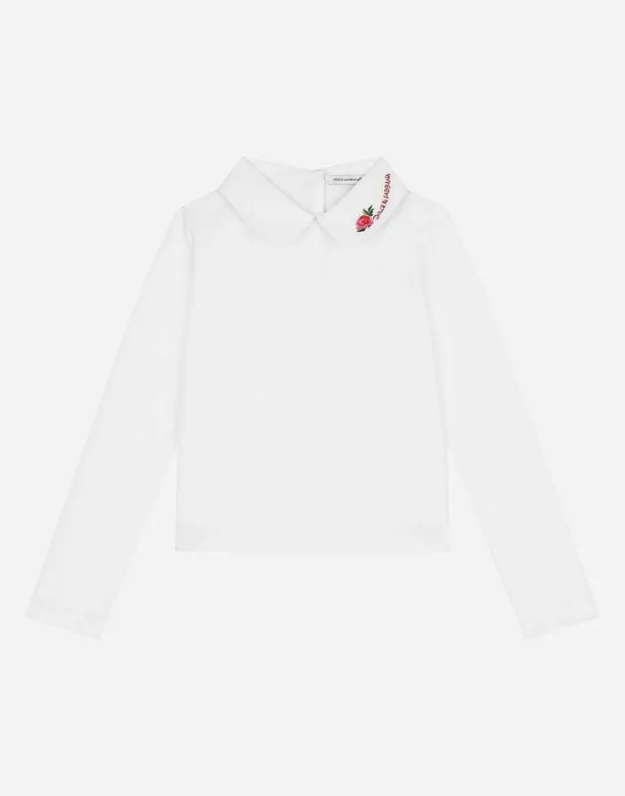 Dolce and Gabbana TShirts And Sweatshirts Children Jersey Tshirt With Logo Embroidery White
