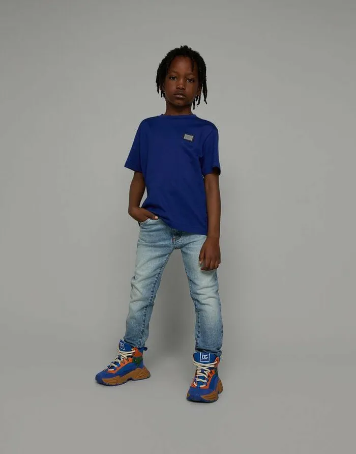 Dolce and Gabbana TShirts And Sweatshirts Children Jersey Tshirt With Logo Tag Blue