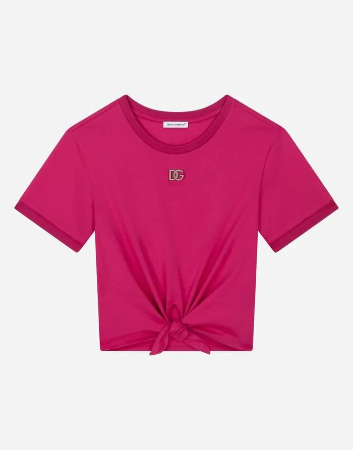 Dolce and Gabbana TShirts And Sweatshirts Children Jersey Tshirt With Metal DG Logo Fuchsia Dolce and Gabbana TShirts And Sweatshirts Children Jersey Tshirt With Metal DG Logo Fuchsia