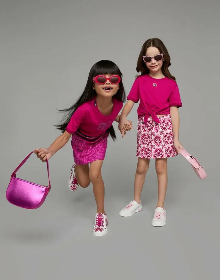 Dolce and Gabbana TShirts And Sweatshirts Children Jersey Tshirt With Metal DG Logo Fuchsia Dolce and Gabbana TShirts And Sweatshirts Children Jersey Tshirt With Metal DG Logo Fuchsia