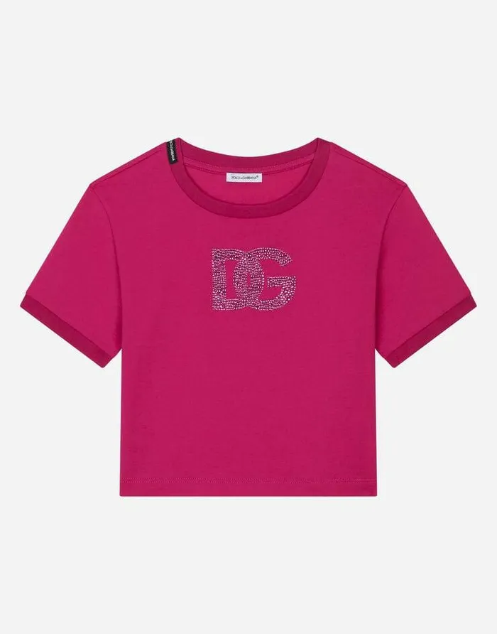 Dolce and Gabbana TShirts And Sweatshirts Children Jersey Tshirt With Rhinestone Logo Fuchsia Dolce and Gabbana TShirts And Sweatshirts Children Jersey Tshirt With Rhinestone Logo Fuchsia