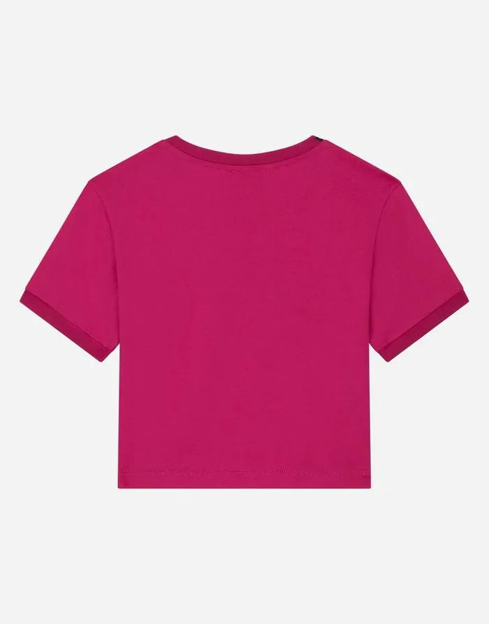 Dolce and Gabbana TShirts And Sweatshirts Children Jersey Tshirt With Rhinestone Logo Fuchsia