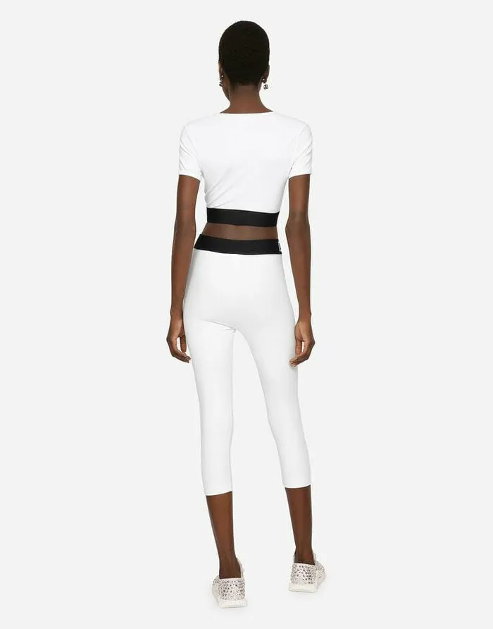 Dolce and Gabbana TShirts And Sweatshirts Women Cropped Jersey Tshirt With Branded Elastic White Dolce and Gabbana TShirts And Sweatshirts Women Cropped Jersey Tshirt With Branded Elastic White