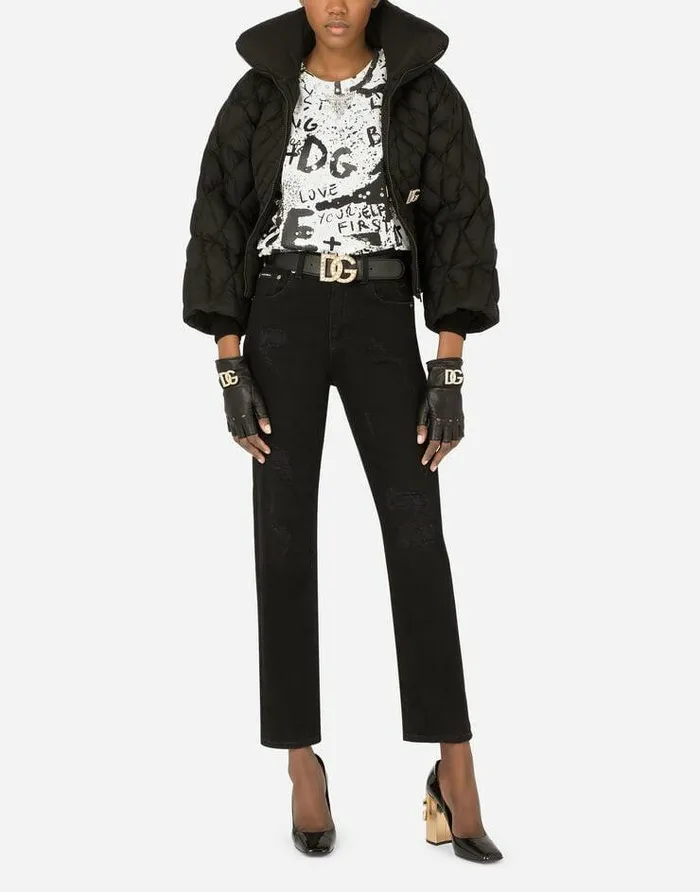 Dolce and Gabbana TShirts And Sweatshirts Women Jersey Sweatshirt With DG Graffiti Print With Pearl And Stud Embellishment Multicolor Dolce and Gabbana TShirts And Sweatshirts Women Jersey Sweatshirt With DG Graffiti Print With Pearl And Stud Embellishment Multicolor