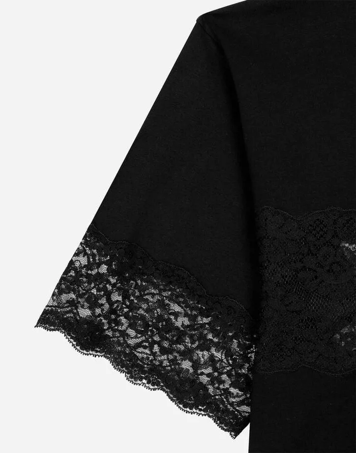 Dolce and Gabbana TShirts And Sweatshirts Women Jersey Tshirt With Lace Inserts And The DolceandGabbana Tag Black Dolce and Gabbana TShirts And Sweatshirts Women Jersey Tshirt With Lace Inserts And The DolceandGabbana Tag Black