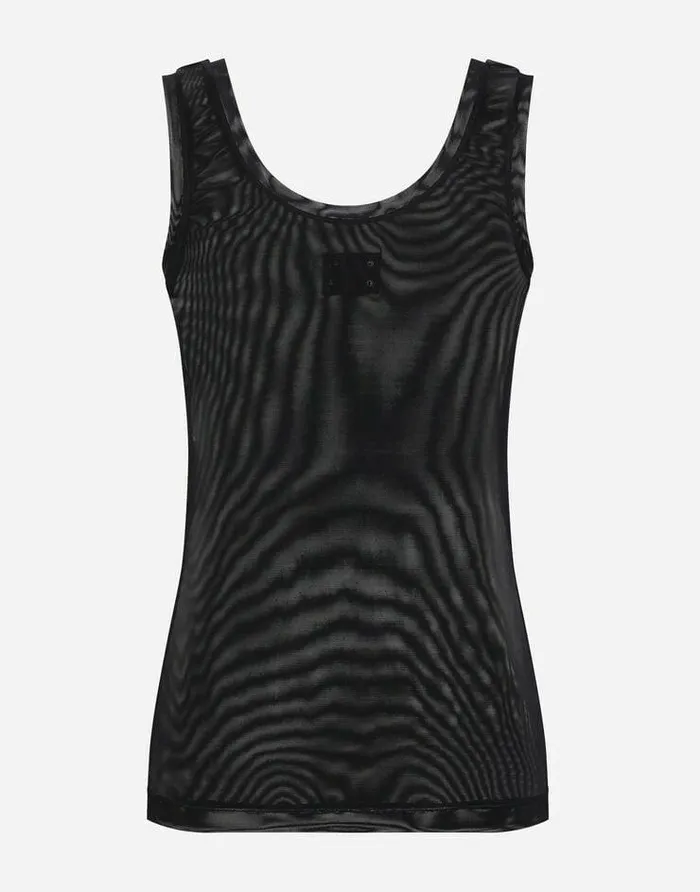 Dolce and Gabbana TShirts And Sweatshirts Women Light Tulle Vest Top With DolceandGabbana Logo Tag Black Dolce and Gabbana TShirts And Sweatshirts Women Light Tulle Vest Top With DolceandGabbana Logo Tag Black