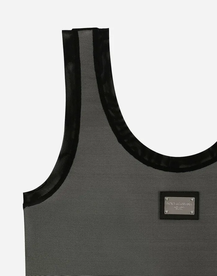 Dolce and Gabbana TShirts And Sweatshirts Women Light Tulle Vest Top With DolceandGabbana Logo Tag Black Dolce and Gabbana TShirts And Sweatshirts Women Light Tulle Vest Top With DolceandGabbana Logo Tag Black