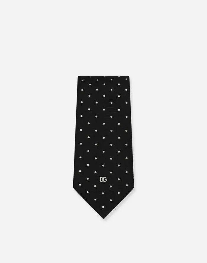 Dolce and Gabbana Ties And Pocket Squares Men 8cm Silk Jacquard Blade Tie With DG Logo Black