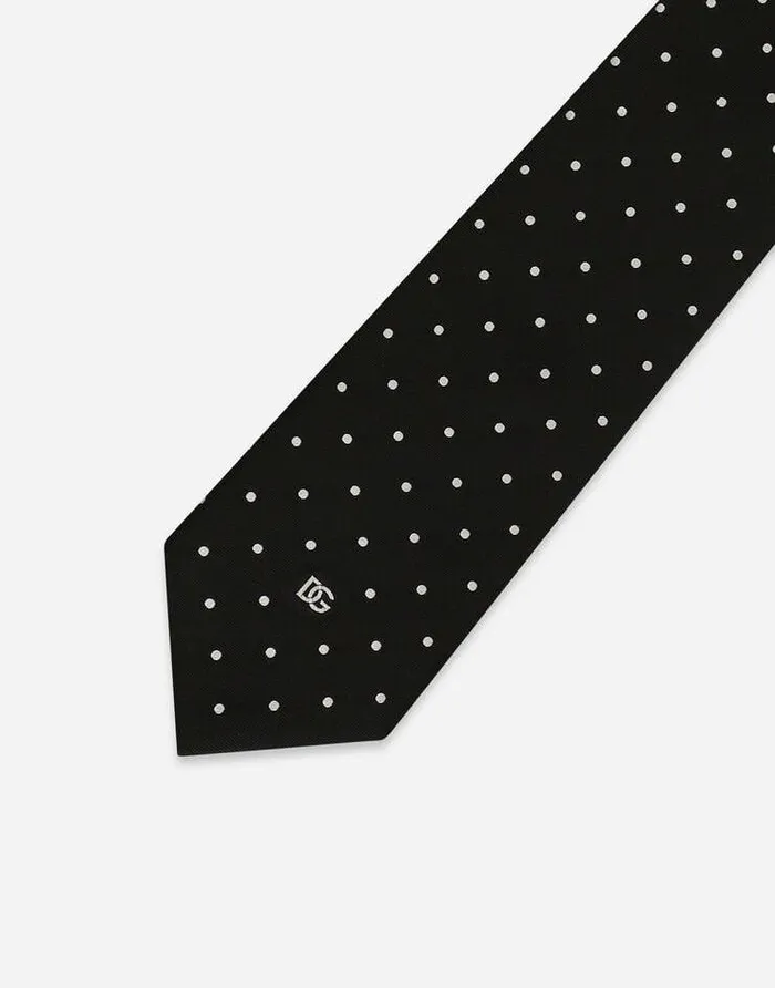 Dolce and Gabbana Ties And Pocket Squares Men 8cm Silk Jacquard Blade Tie With DG Logo Black