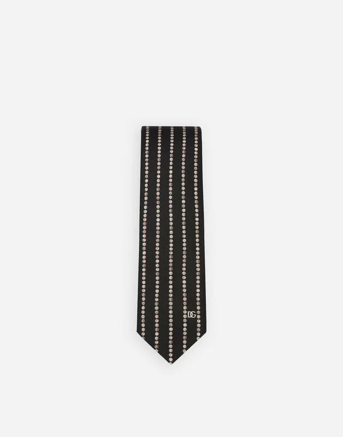 Dolce and Gabbana Ties And Pocket Squares Men Small Coin Print 6cm Silk Blade Tie Black