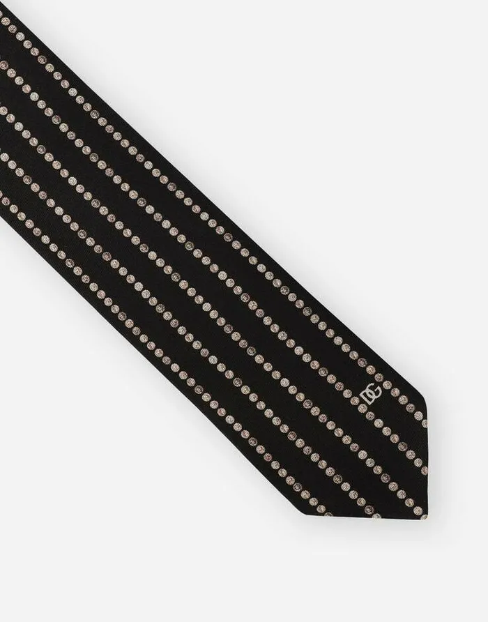 Dolce and Gabbana Ties And Pocket Squares Men Small Coin Print 6cm Silk Blade Tie Black