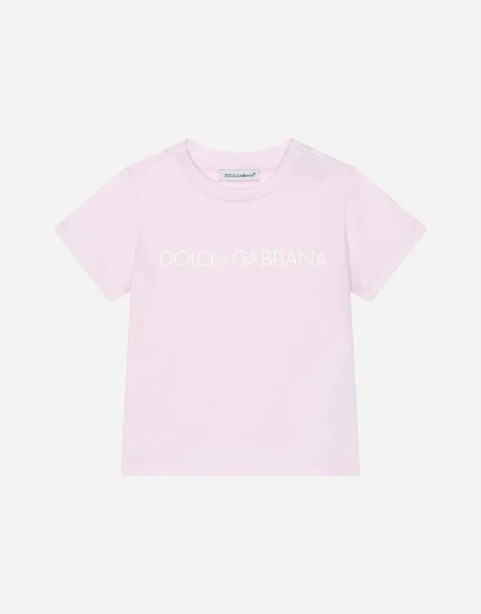 Dolce and Gabbana Topwear Children Jersey Tshirt With Logo Print Pink