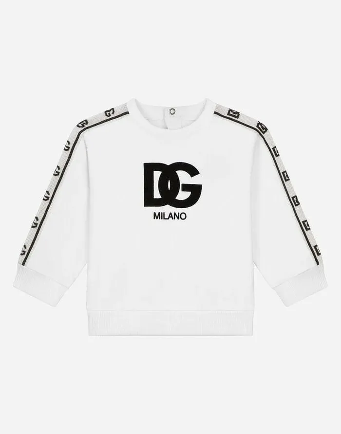 Dolce and Gabbana Topwear Children Longsleeved Roundneck Sweatshirt With Logo Print And Branded Trims White Dolce and Gabbana Topwear Children Longsleeved Roundneck Sweatshirt With Logo Print And Branded Trims White