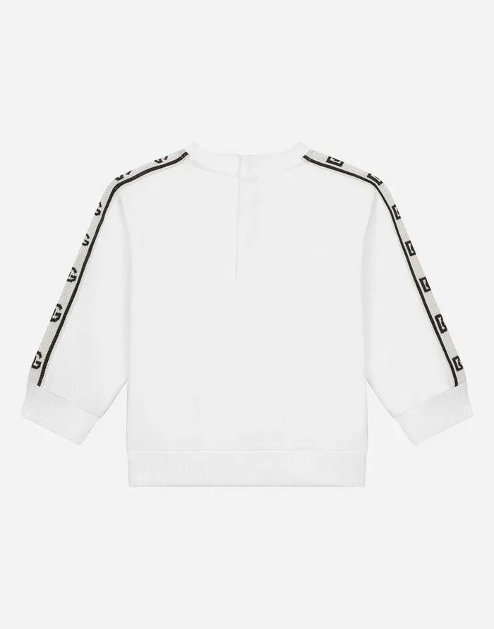 Dolce and Gabbana Topwear Children Longsleeved Roundneck Sweatshirt With Logo Print And Branded Trims White Dolce and Gabbana Topwear Children Longsleeved Roundneck Sweatshirt With Logo Print And Branded Trims White