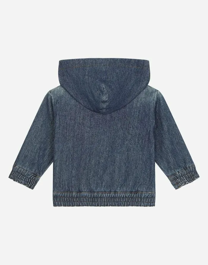 Dolce and Gabbana Topwear Children Zipup Stretch Jersey Denim Hoodie Blue