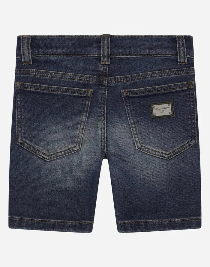 Dolce and Gabbana Trousers And Shorts Children Blue Wash Denim Jersey Shorts Blue