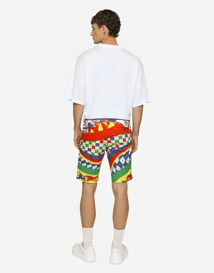 Dolce and Gabbana Trousers And Shorts Men Carrettoprint Stretch Cotton Drill Shorts Multicolor Dolce and Gabbana Trousers And Shorts Men Carrettoprint Stretch Cotton Drill Shorts Multicolor