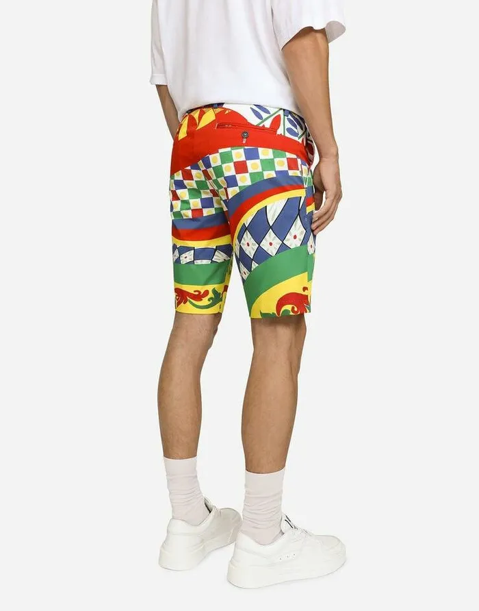 Dolce and Gabbana Trousers And Shorts Men Carrettoprint Stretch Cotton Drill Shorts Multicolor Dolce and Gabbana Trousers And Shorts Men Carrettoprint Stretch Cotton Drill Shorts Multicolor