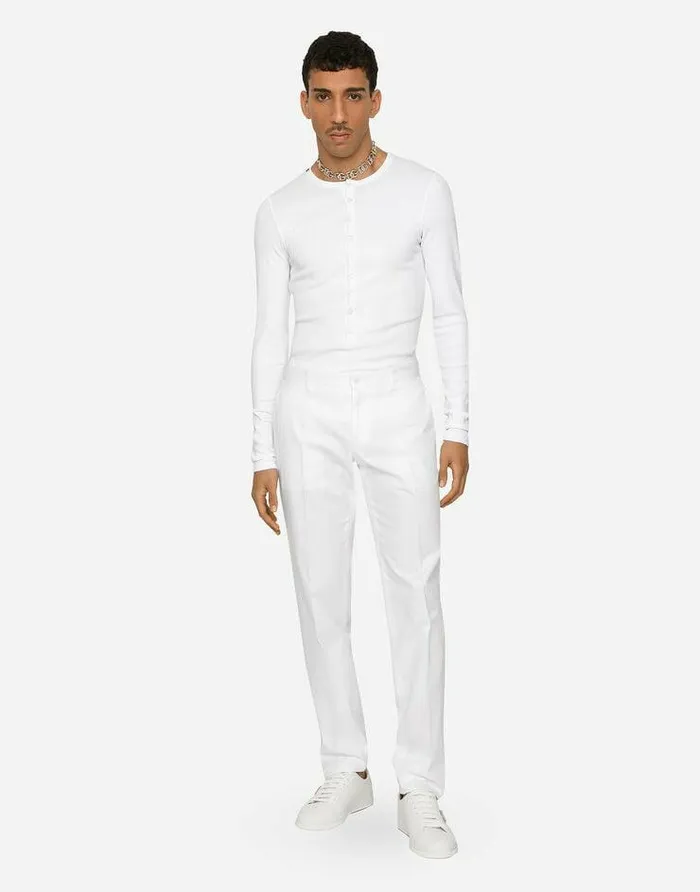 Dolce and Gabbana Trousers And Shorts Men Cotton Gabardine Pants White Dolce and Gabbana Trousers And Shorts Men Cotton Gabardine Pants White