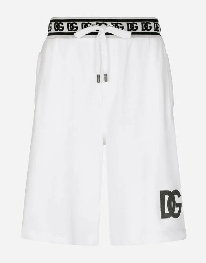 Dolce and Gabbana Trousers And Shorts Men Jogging Shorts With DG Embroidery And DG Monogram White Dolce and Gabbana Trousers And Shorts Men Jogging Shorts With DG Embroidery And DG Monogram White
