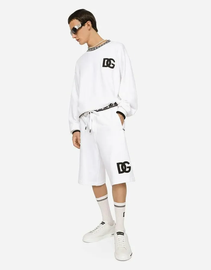Dolce and Gabbana Trousers And Shorts Men Jogging Shorts With DG Embroidery And DG Monogram White Dolce and Gabbana Trousers And Shorts Men Jogging Shorts With DG Embroidery And DG Monogram White