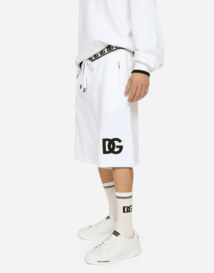 Dolce and Gabbana Trousers And Shorts Men Jogging Shorts With DG Embroidery And DG Monogram White Dolce and Gabbana Trousers And Shorts Men Jogging Shorts With DG Embroidery And DG Monogram White