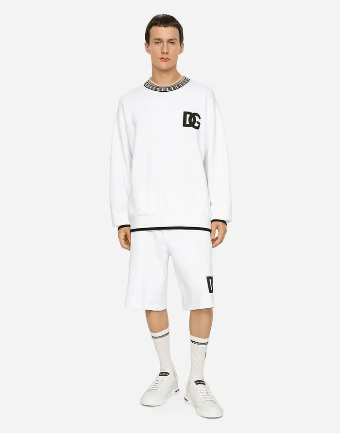 Dolce and Gabbana Trousers And Shorts Men Jogging Shorts With DG Embroidery And DG Monogram White Dolce and Gabbana Trousers And Shorts Men Jogging Shorts With DG Embroidery And DG Monogram White