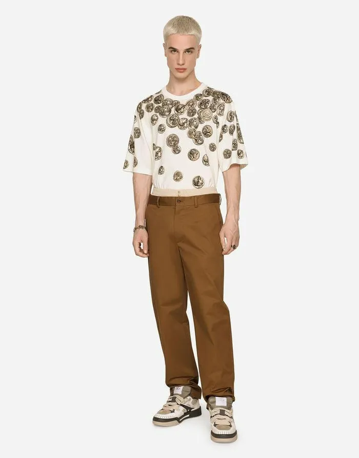 Dolce and Gabbana Trousers And Shorts Men Stretch Gabardine Pants With Logo Label Brown Dolce and Gabbana Trousers And Shorts Men Stretch Gabardine Pants With Logo Label Brown