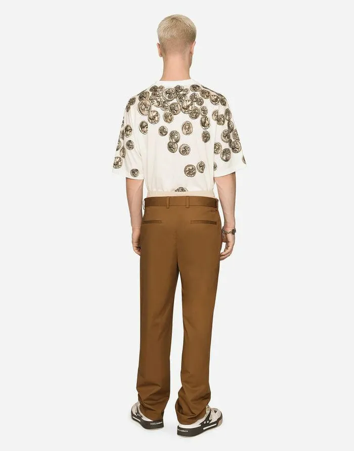 Dolce and Gabbana Trousers And Shorts Men Stretch Gabardine Pants With Logo Label Brown Dolce and Gabbana Trousers And Shorts Men Stretch Gabardine Pants With Logo Label Brown