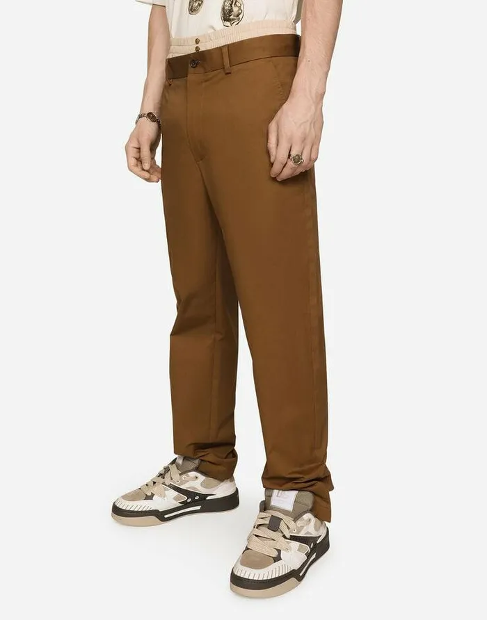 Dolce and Gabbana Trousers And Shorts Men Stretch Gabardine Pants With Logo Label Brown Dolce and Gabbana Trousers And Shorts Men Stretch Gabardine Pants With Logo Label Brown