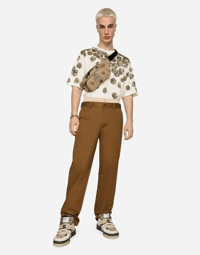 Dolce and Gabbana Trousers And Shorts Men Stretch Gabardine Pants With Logo Label Brown Dolce and Gabbana Trousers And Shorts Men Stretch Gabardine Pants With Logo Label Brown