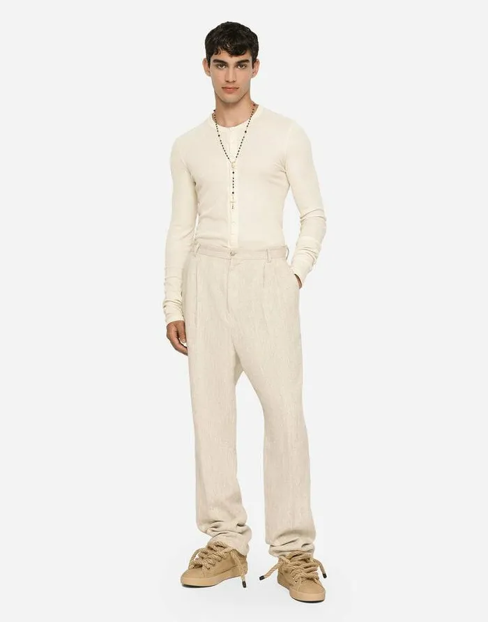 Dolce and Gabbana Trousers And Shorts Men Tailored Linen Pants Multicolor Dolce and Gabbana Trousers And Shorts Men Tailored Linen Pants Multicolor