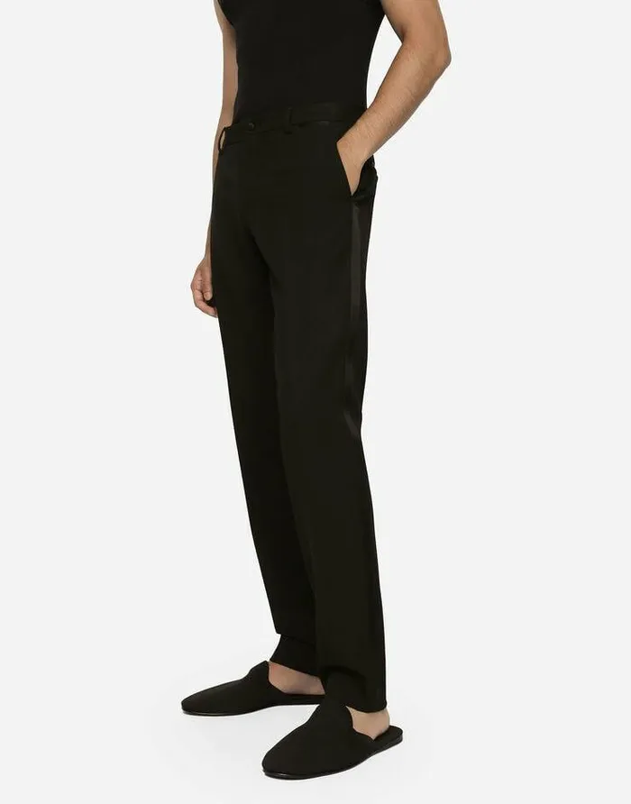 Dolce and Gabbana Trousers And Shorts Men Tailored Stretch Wool Tuxedo Pants Black Dolce and Gabbana Trousers And Shorts Men Tailored Stretch Wool Tuxedo Pants Black
